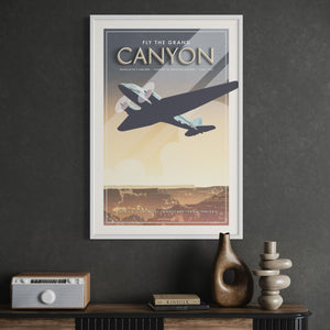 4. Grand Canyon travel poster with historic aircraft silhouette white frame office mockup