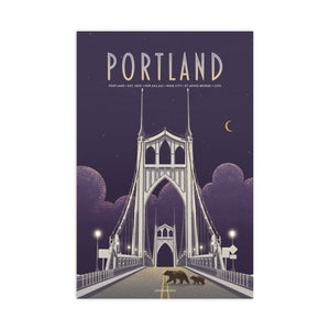 Portland St. Johns Bridge fine art travel poster unframed, vintage style city landmark wall art