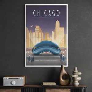 Chicago — Cloud Gate poster by Jonathan Rice white frame office mockup