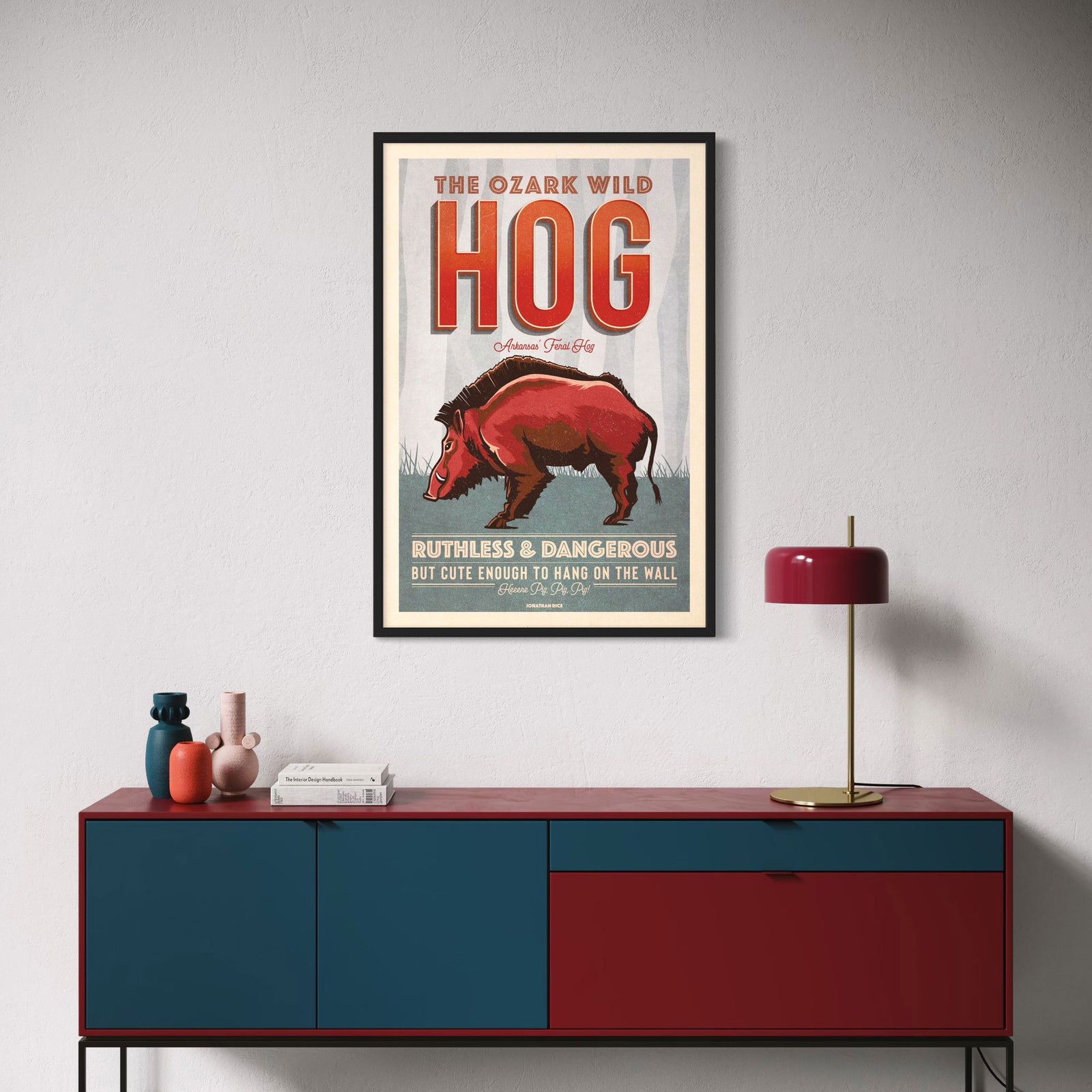Ozark Wild Hog illustrated poster from the Creatures of Character animal illustration series
