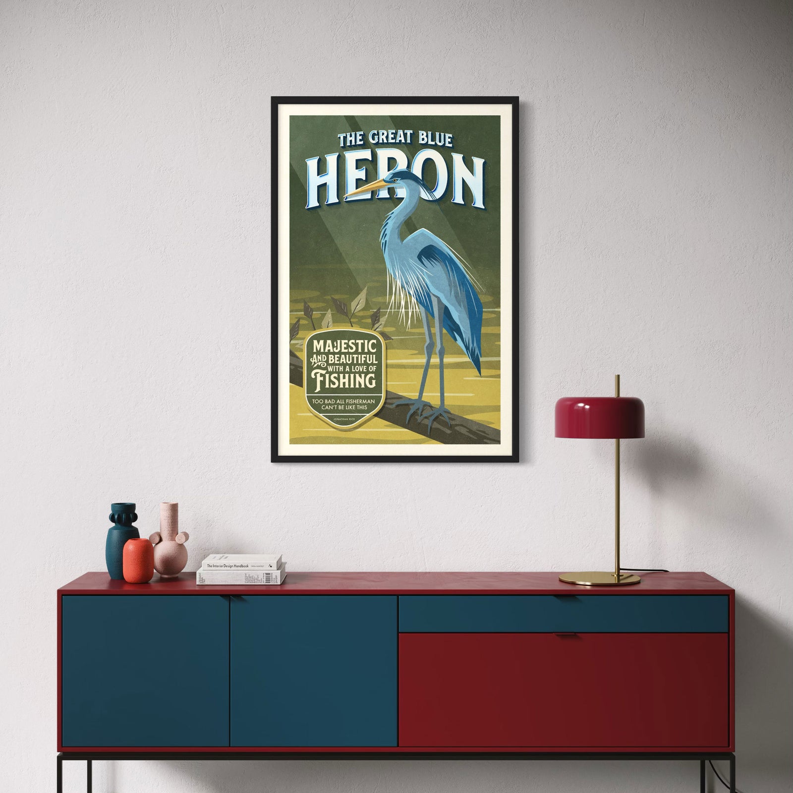 Great Blue Heron illustrated poster from the Creatures of Character animal illustration series