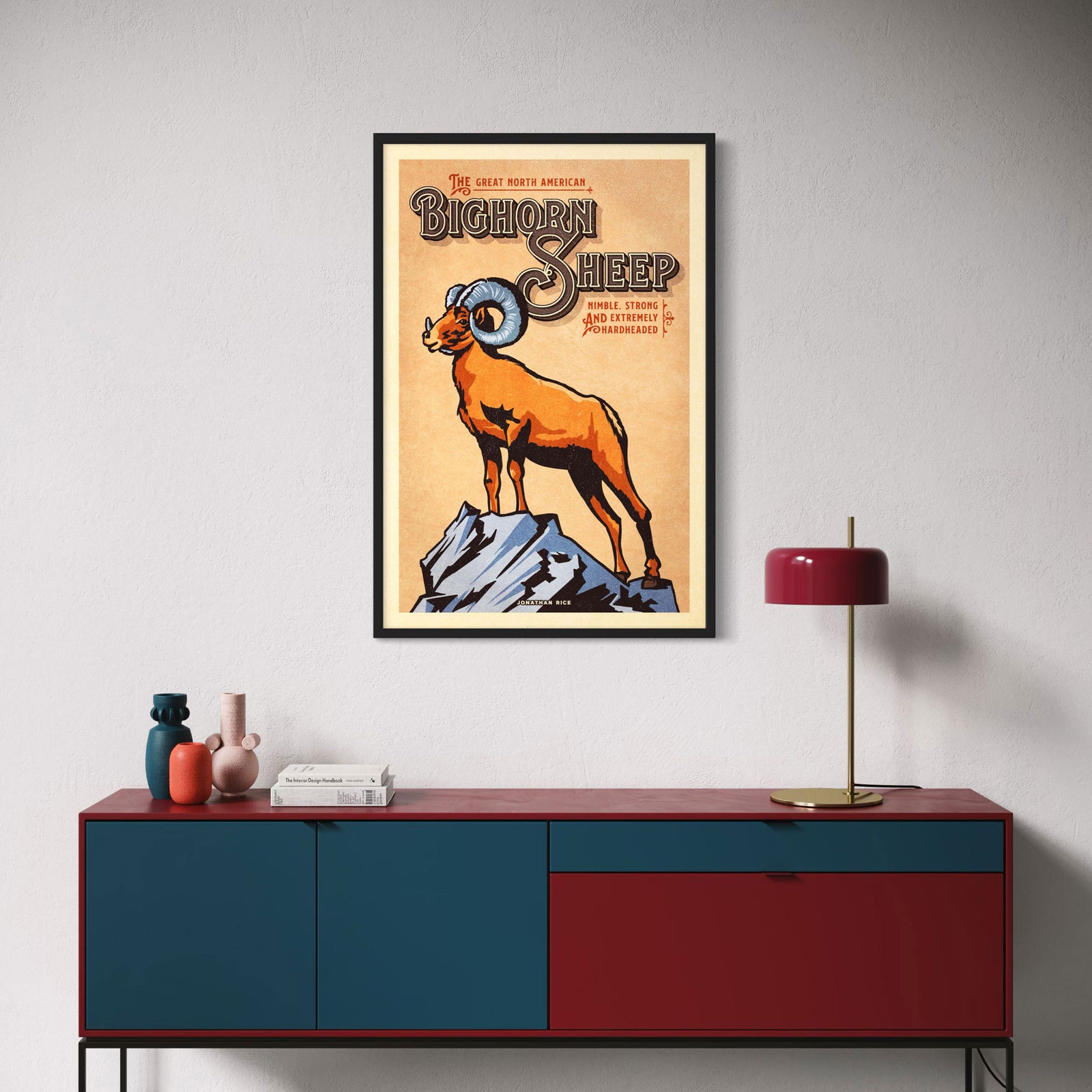 Bighorn Sheep illustrated poster from the Creatures of Character animal illustration series