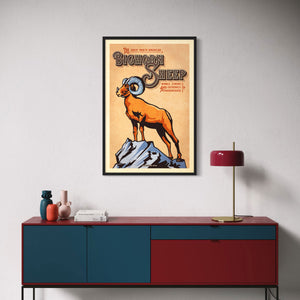 Bighorn Sheep poster by Jonathan Rice black frame living room mockup