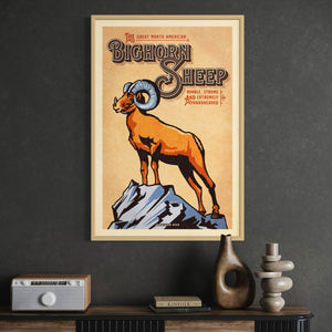 Bighorn Sheep poster by Jonathan Rice oak frame office mockup