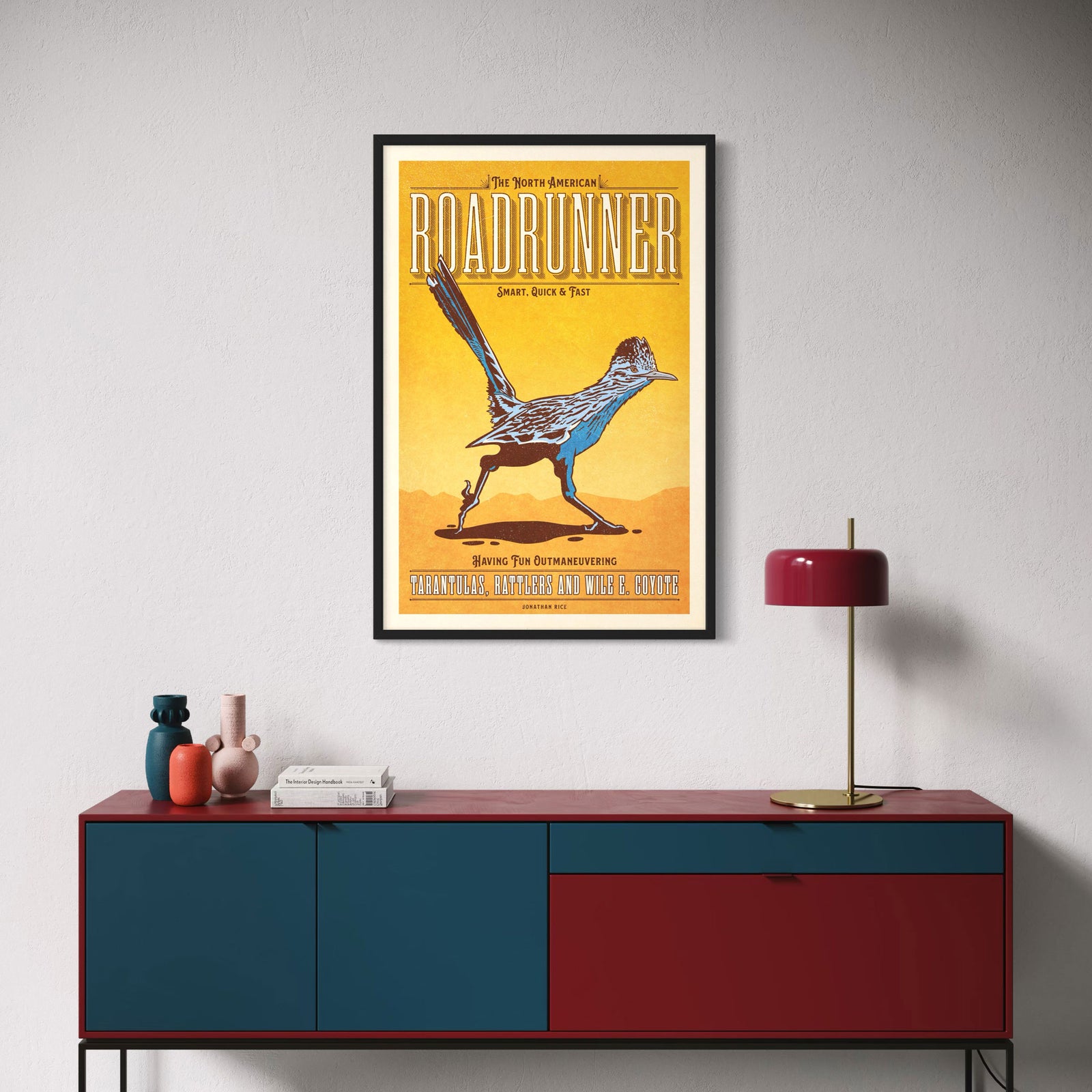 Roadrunner illustrated poster from the Creatures of Character animal illustration series