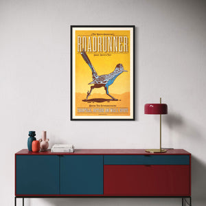 Roadrunner poster by Jonathan Rice black frame wall mockup