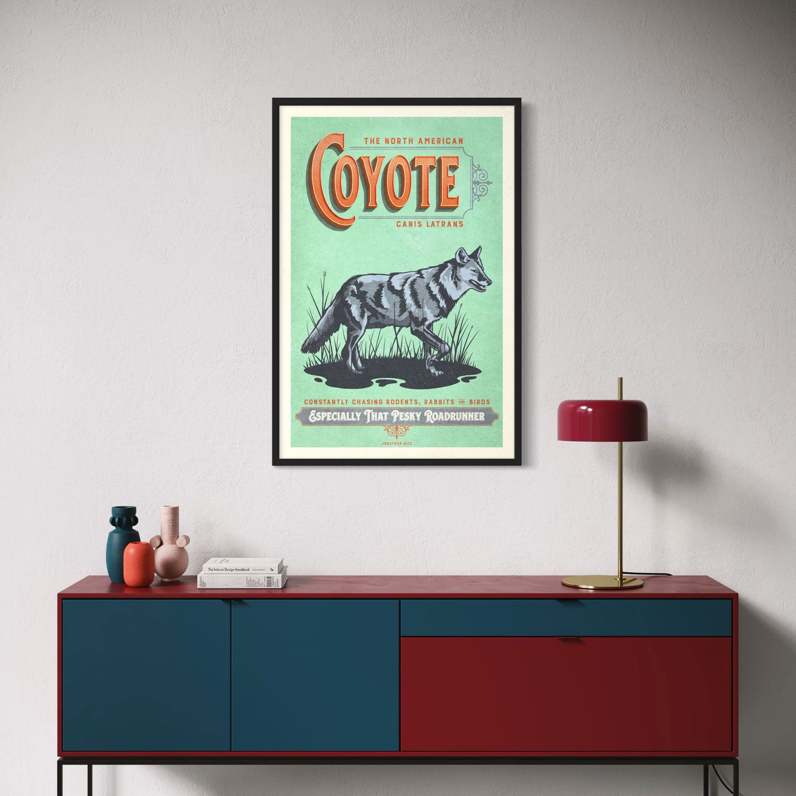 Coyote illustrated poster from the Creatures of Character animal illustration series unframed hero mockup