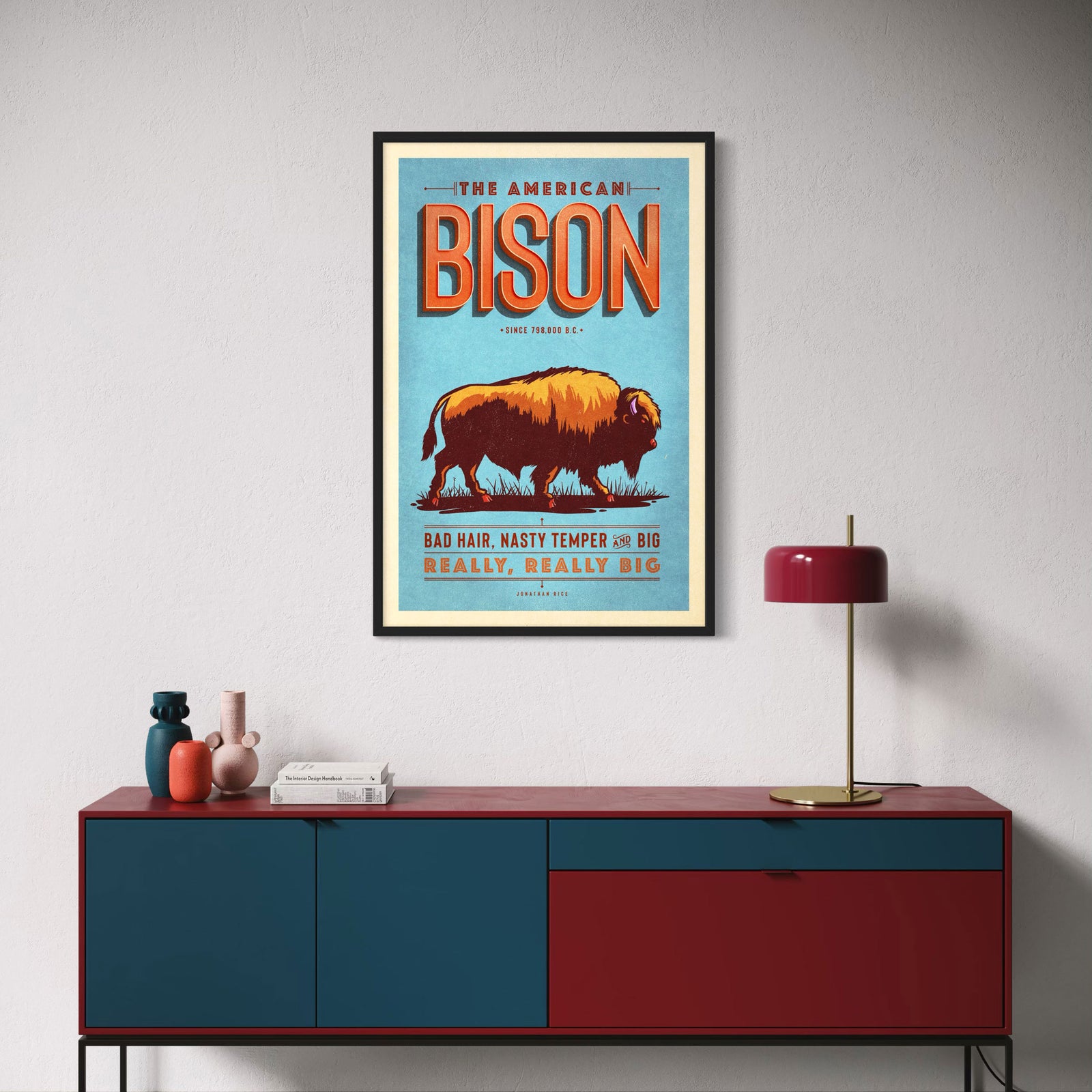 American Bison illustrated poster from the Creatures of Character animal illustration series unframed hero mockup