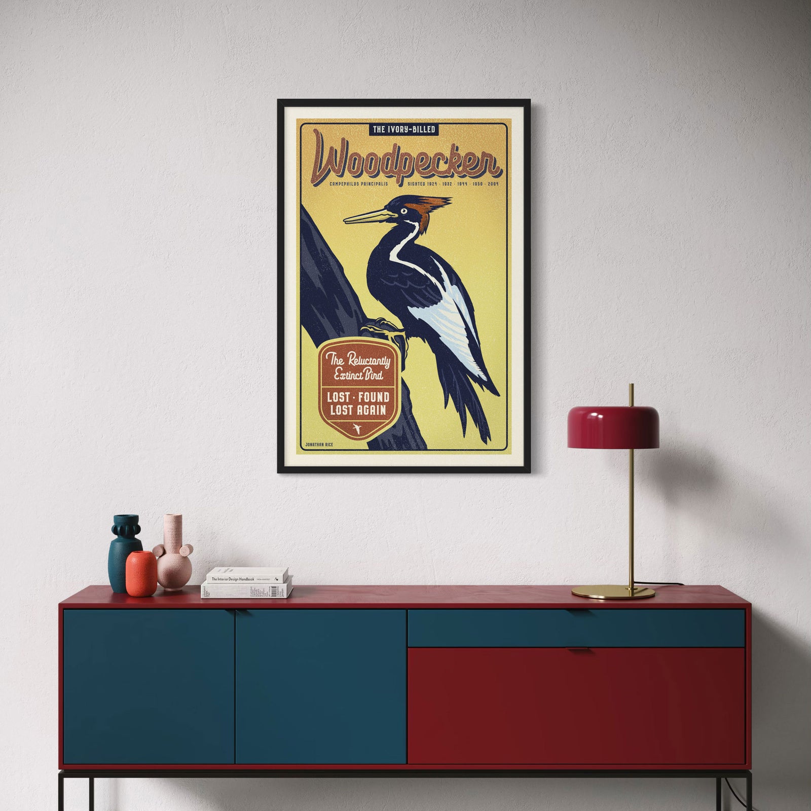Ivory-Billed Woodpecker illustrated poster from the Creatures of Character animal illustration series