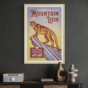 Mountain Lion poster by Jonathan Rice oak frame office mockup