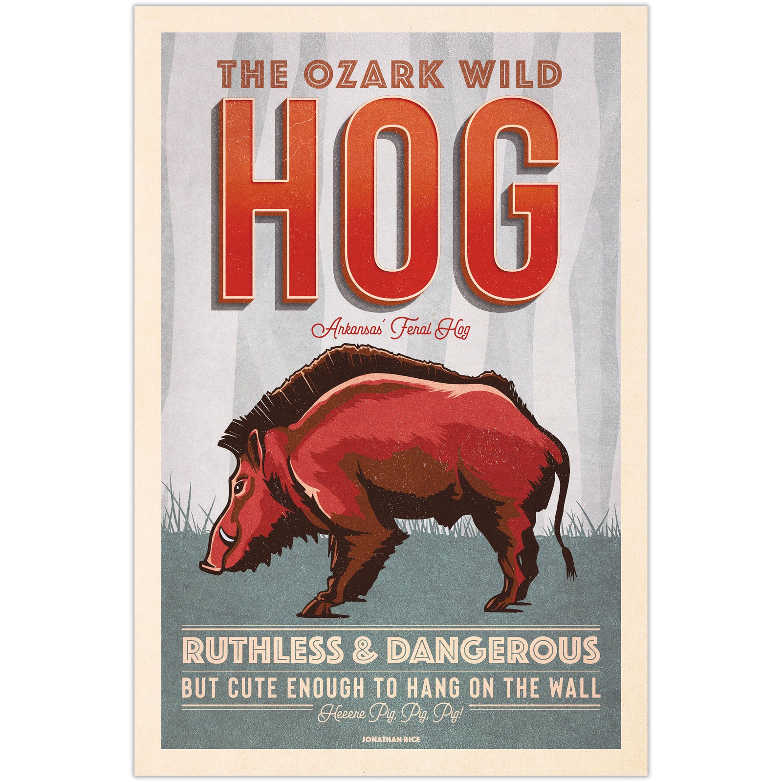 Ozark Wild Hog illustrated poster from the Creatures of Character animal illustration series