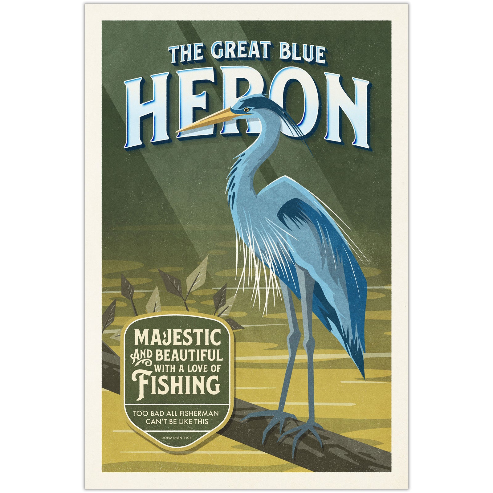 Great Blue Heron illustrated poster from the Creatures of Character animal illustration series