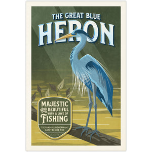 Great Blue Heron illustrated poster from the Creatures of Character animal illustration series