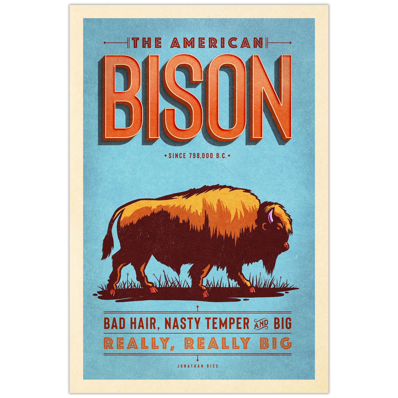 American Bison illustrated poster from the Creatures of Character animal illustration series unframed hero mockup