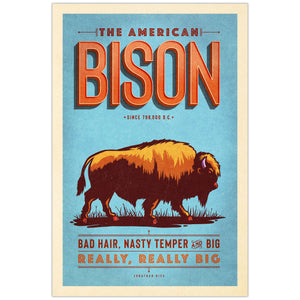 American Bison illustrated poster from the Creatures of Character animal illustration series unframed hero mockup