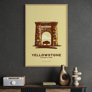 Yellowstone National Park travel poster oak frame office mockup