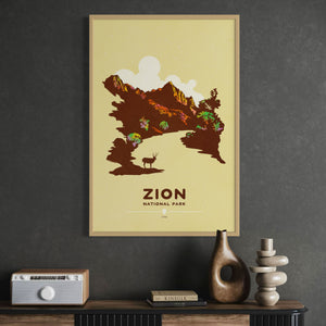 Zion National Park travel poster oak frame office mockup