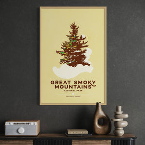 Great Smoky Mountains National Park travel poster oak frame office mockup