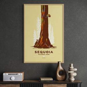 Sequoia National Park travel poster oak frame office mockup