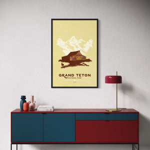 Grand Teton National Park wall art black frame living room mockup