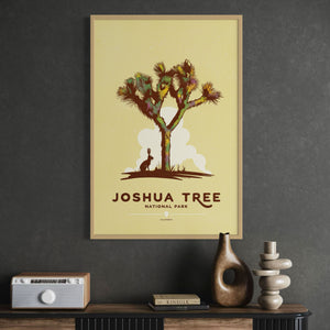 Joshua Tree National Park travel poster oak frame office mockup