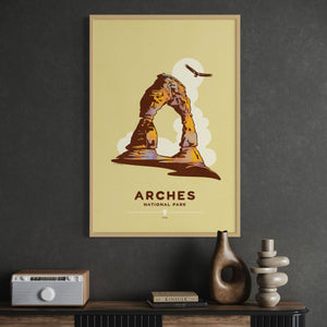 Arches National Park travel poster oak frame office mockup