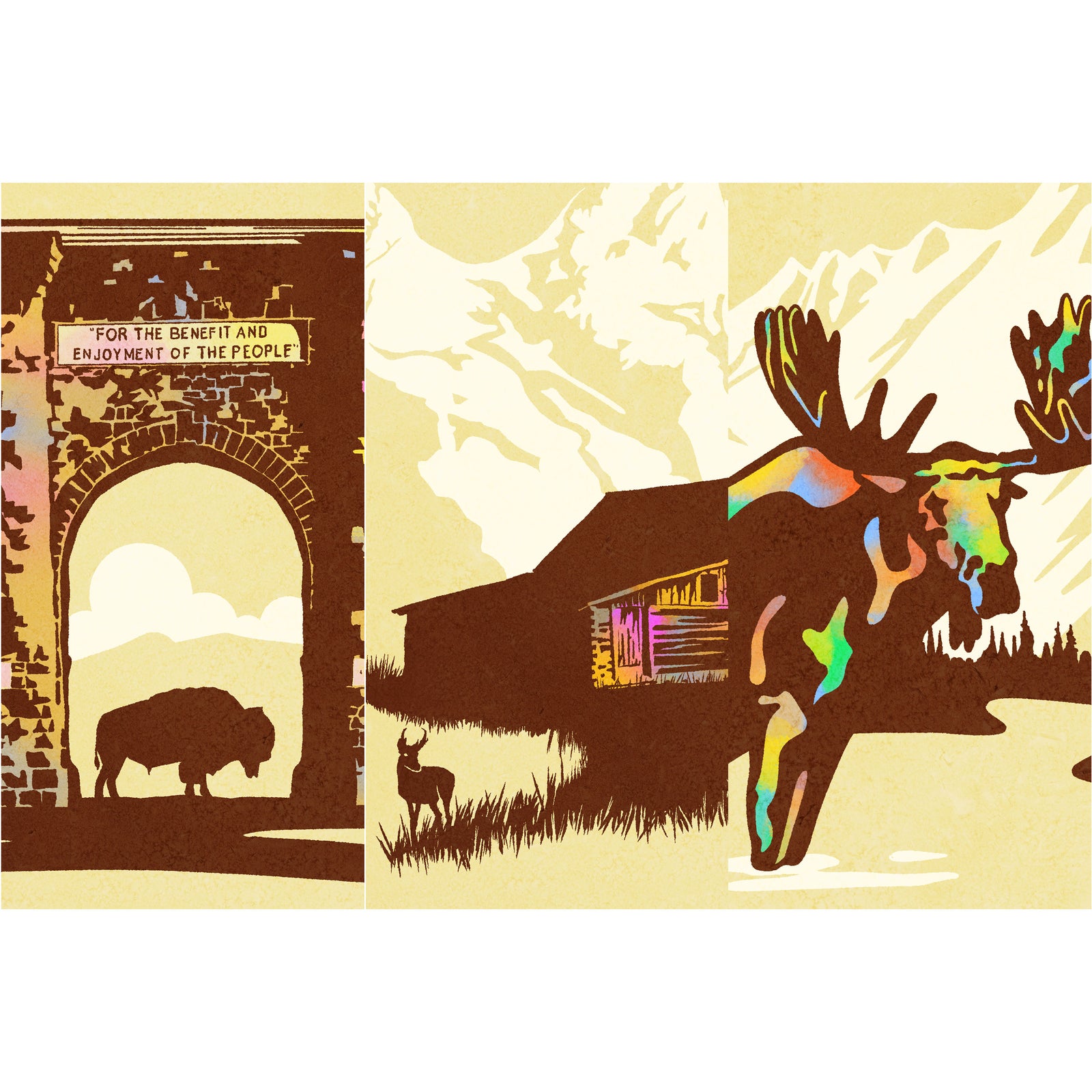 Set of 3 framed national park posters featuring Yellowstone, Grand Teton, and Rocky Mountain, vintage travel wall art, western landscape prints