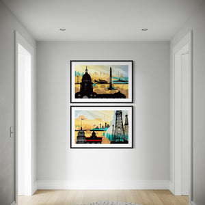Texas Poster Set travel posters black frame hallway mockup