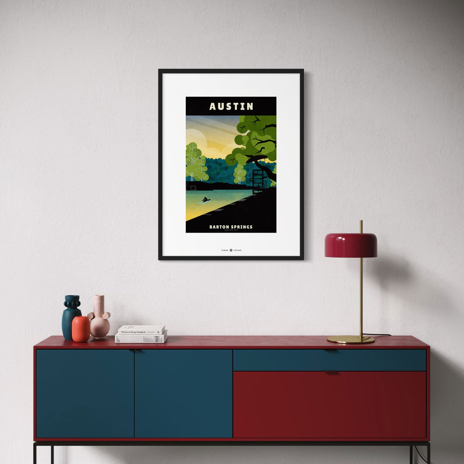 Austin, Texas Barton Springs vintage travel poster in retro illustration style