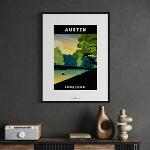 Austin, Texas — Barton Springs poster oak frame office mockup