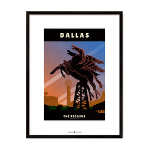 Dallas, Texas — Pegasus Neon Sign poster black frame