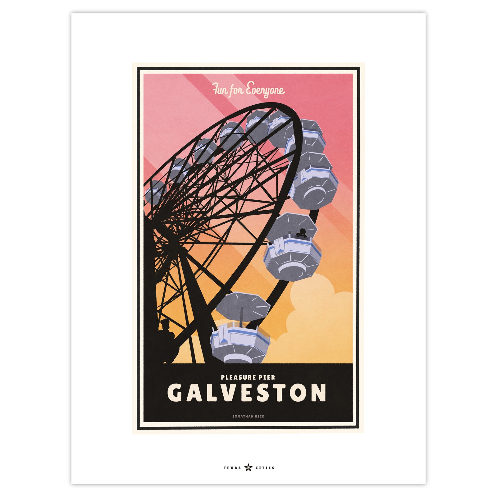 Galveston, Texas Pleasure Pier vintage travel poster in retro illustration style