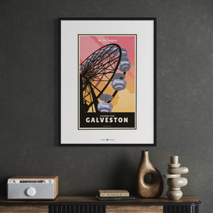 Galveston, Texas — Pleasure Pier poster black frame office wall mockup