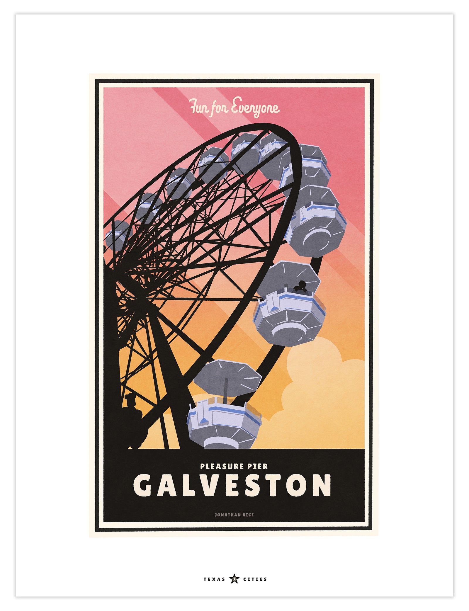 Galveston, Texas Pleasure Pier vintage travel poster in retro illustration style