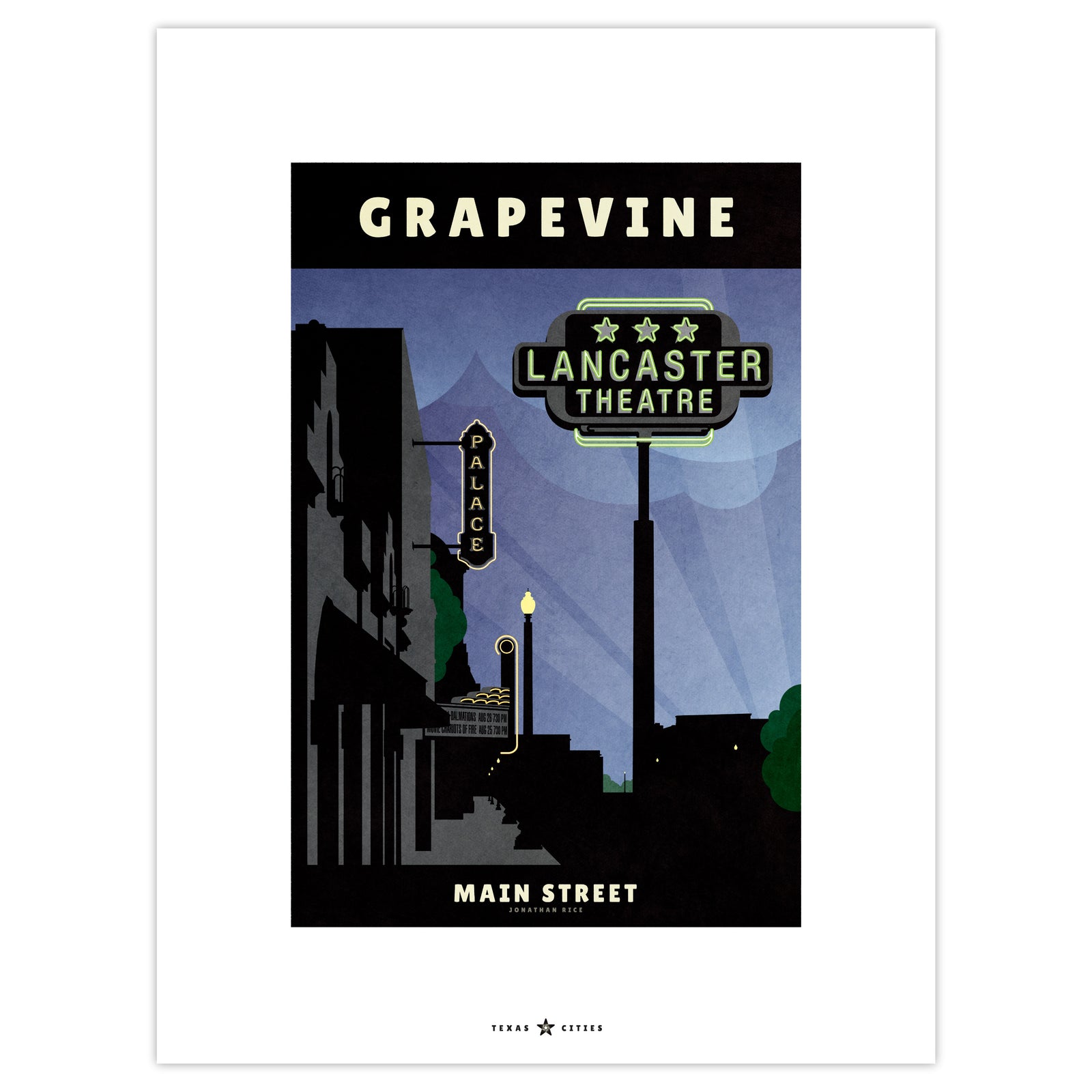 Grapevine, Texas Vintage Neon Sign vintage travel poster in retro illustration style