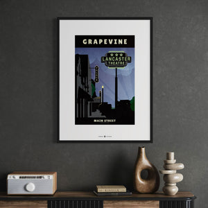 Grapevine, Texas Vintage Neon Sign poster black frame office mockup