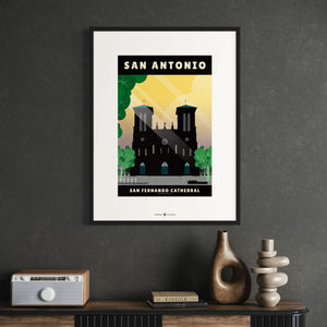 San Antonio, Texas — San Fernando Cathedral poster black frame office wall mockup