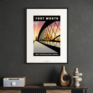 Fort Worth, Texas — 7th Street Bridge poster black frame office wall mockup