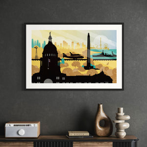 framed Lone Star Legacy Texas poster vintage travel style wall art in modern office interior