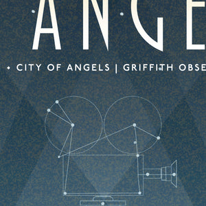 Detail of Los Angeles wall art, Griffith print, retro LA poster, vintage travel art, astronomy wall art, Hollywood skyline art, celestial home decor, Art Deco poster, California wall art, city skyline print, starry night decor, movie art print, skyline wall decor