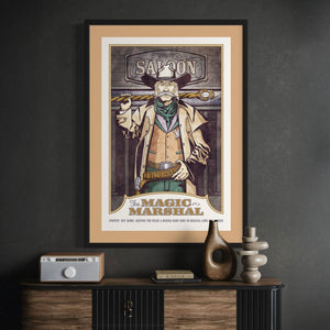 A fantasy-western art print featuring the Magic Marshal—an enchanted lawman blending gritty Old West style with magical charm. Perfect for fantasy lovers, western fans, and unique home decor.

