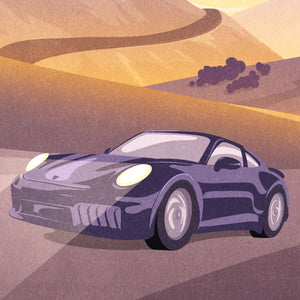 TAG Heuer and Porsche art print and poster. embodies high-performance cars and precision timekeeping. It has the headline “High Performance in Record Time” on it.