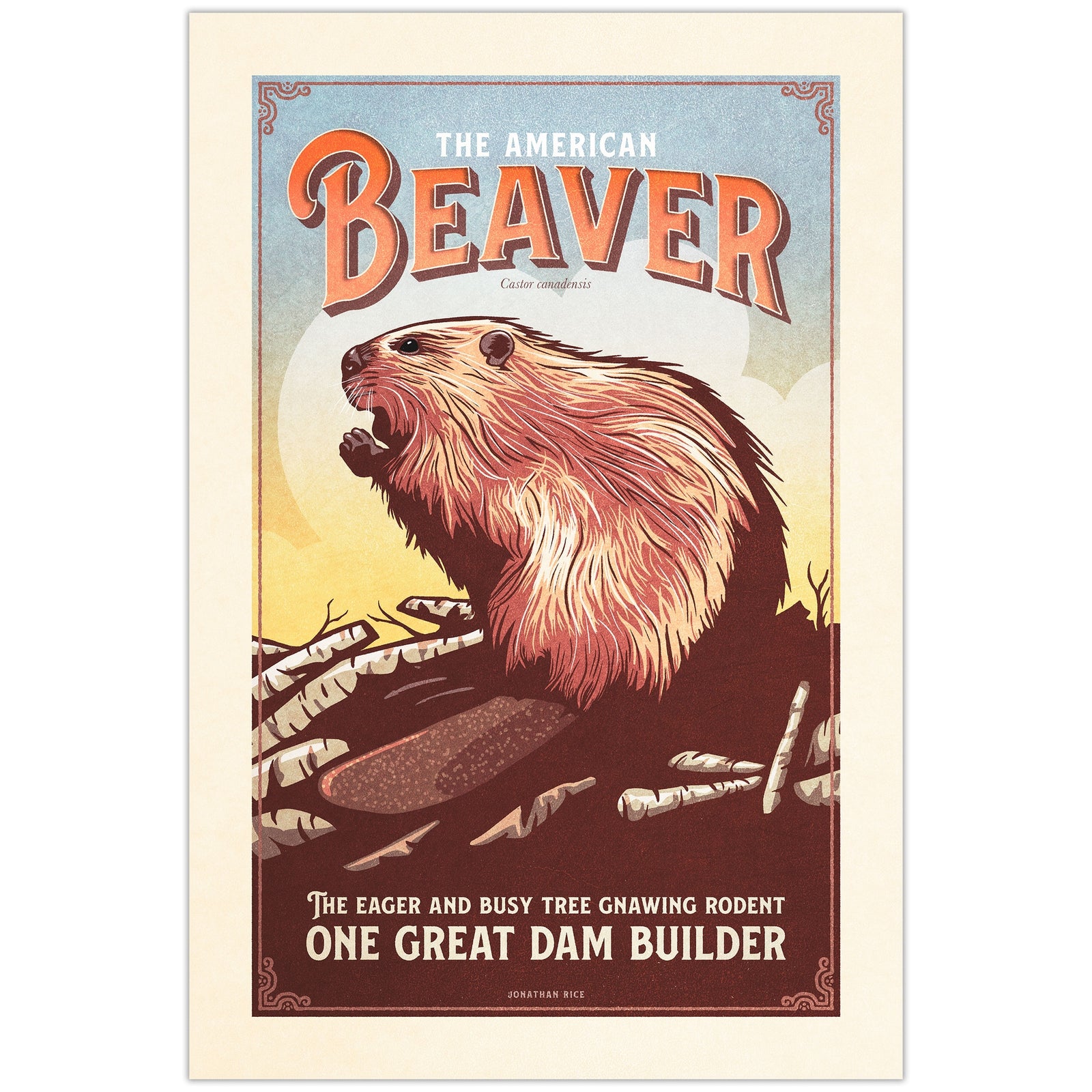 American Beaver vintage wildlife poster from the Creatures of Character collection by Jonathan Rice