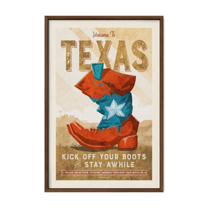 Welcome to Texas vintage-inspired Western poster in a walnut frame.