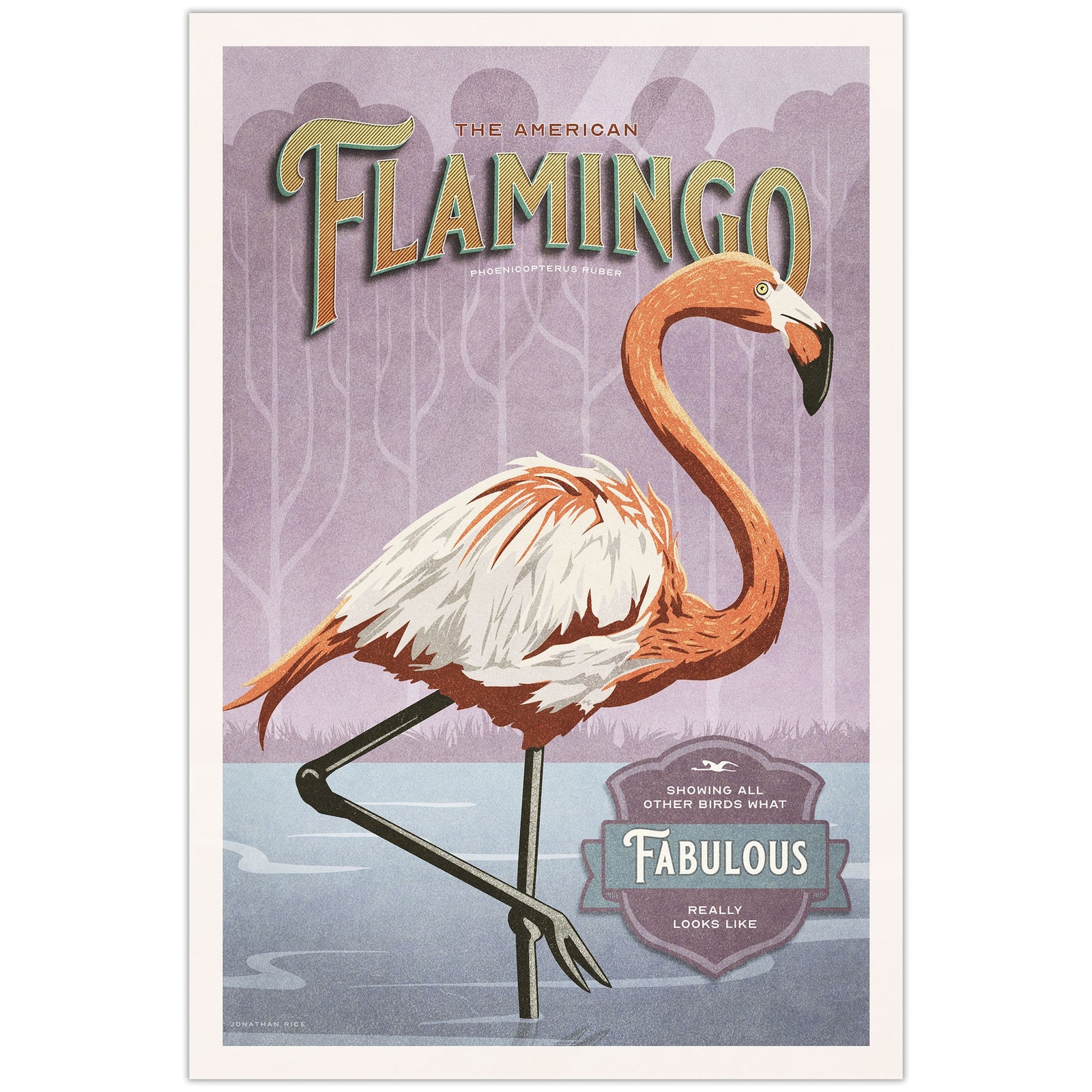 American Flamingo vintage wildlife poster from the Creatures of Character series
