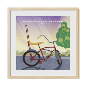 Banana Seat Bicycle poster in a natural oak wood frame