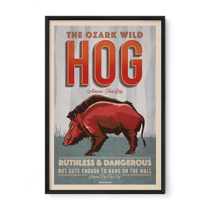 Vintage-style Wild Hog poster by Jonathan Rice black frame
