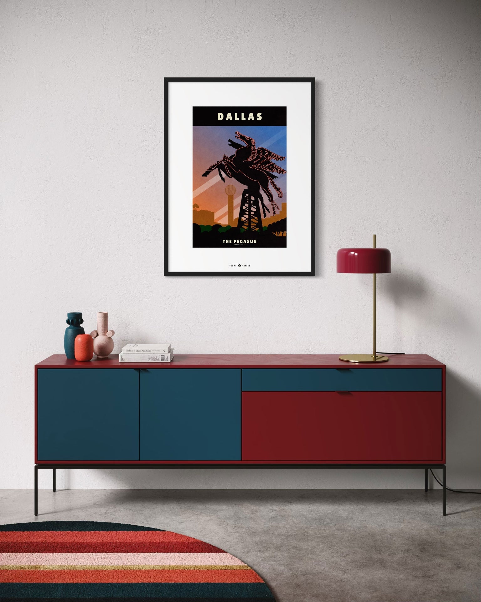 Dallas, Texas Pegasus Neon Sign vintage travel poster in retro illustration style
