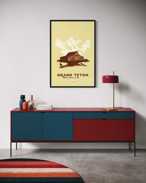 Grand Teton National Park wall art black frame living room mockup