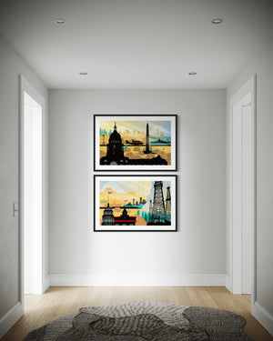 Texas Poster Set travel posters black frame hallway mockup